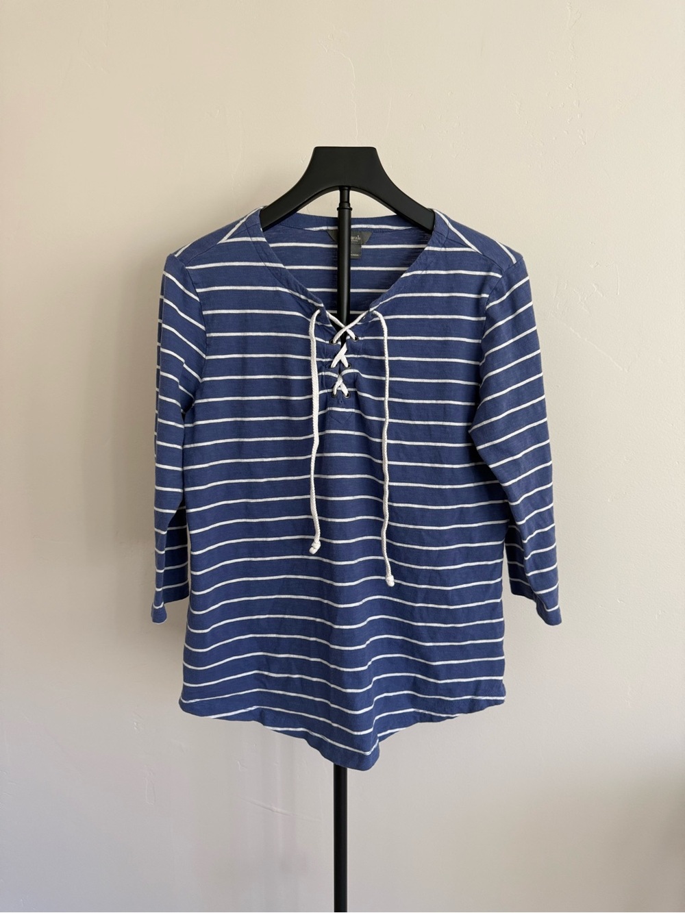 Natural Reflections Navy & White Striped Top 3/4 sleeve L